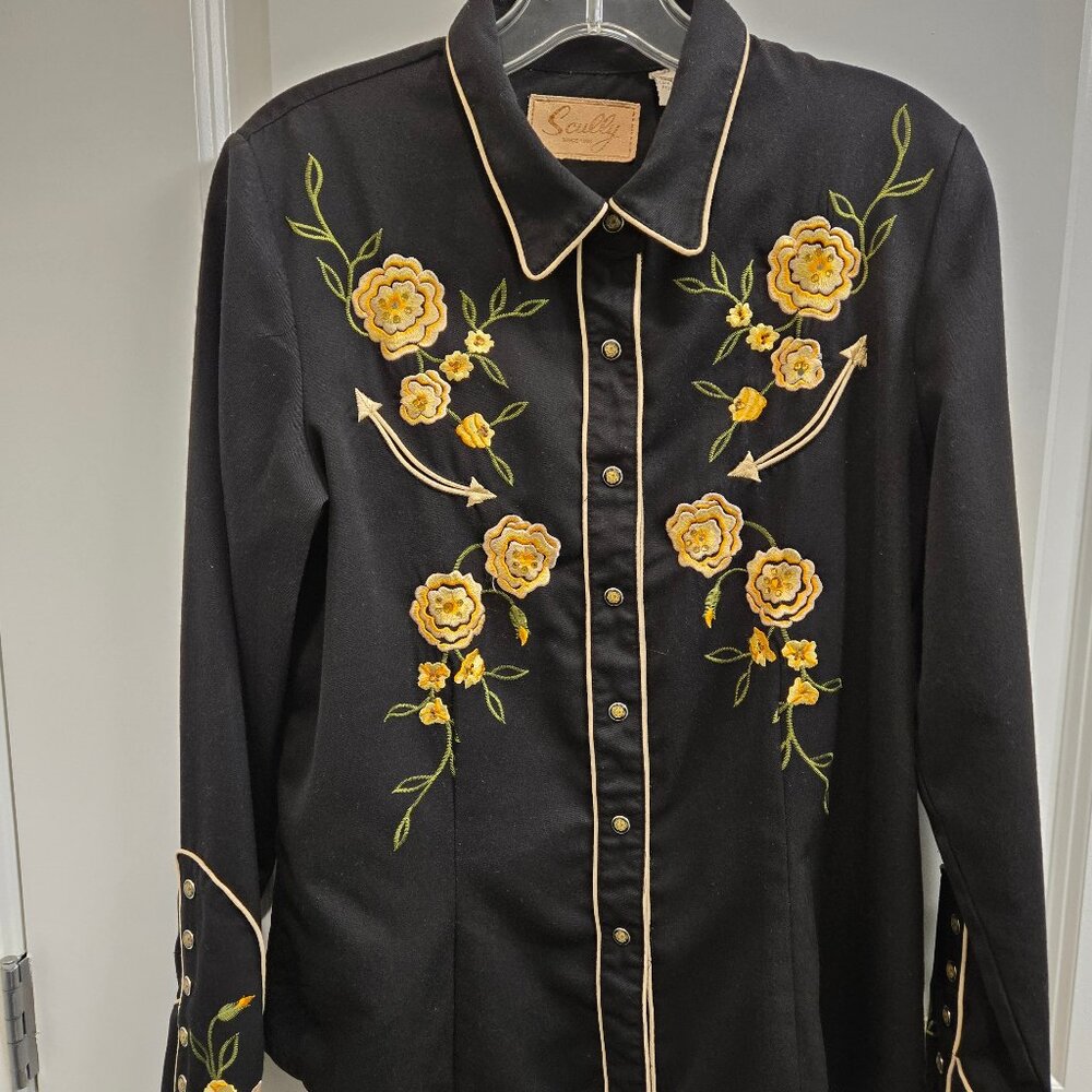 Vintage Scully Yellow Roses Embroidered Shirt